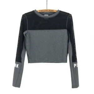 Victoria's Secret PINK Womens XS Cropped Mesh Activewear Top Gym Workout